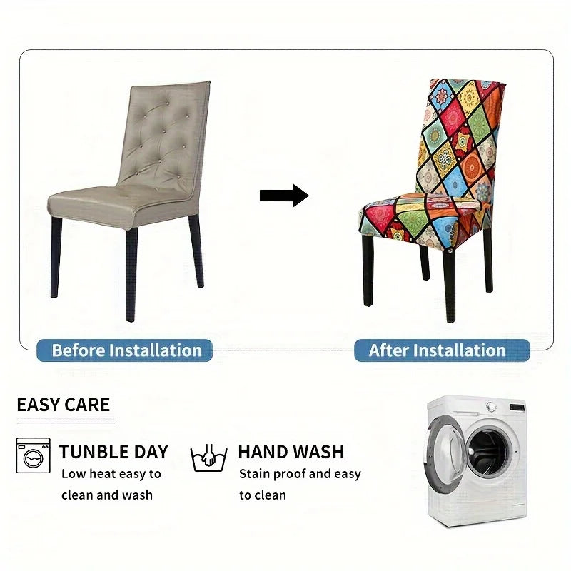 chair Cover Printed Dining Chair Covers Stretchable Washable Kitchen Chair Covers Decoration