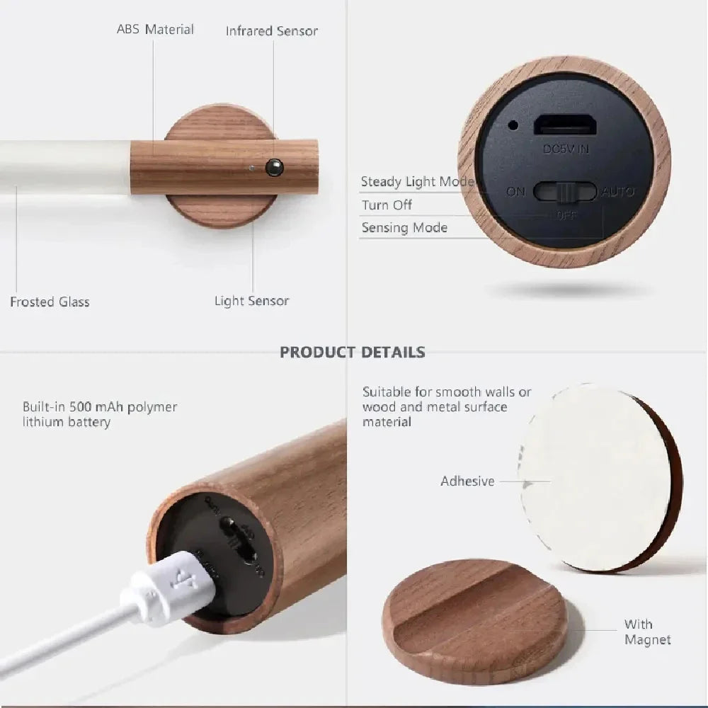 Intelligent Wooden Magnetic Suction Lamp LED Charging Night Light Human Body Sensing Light